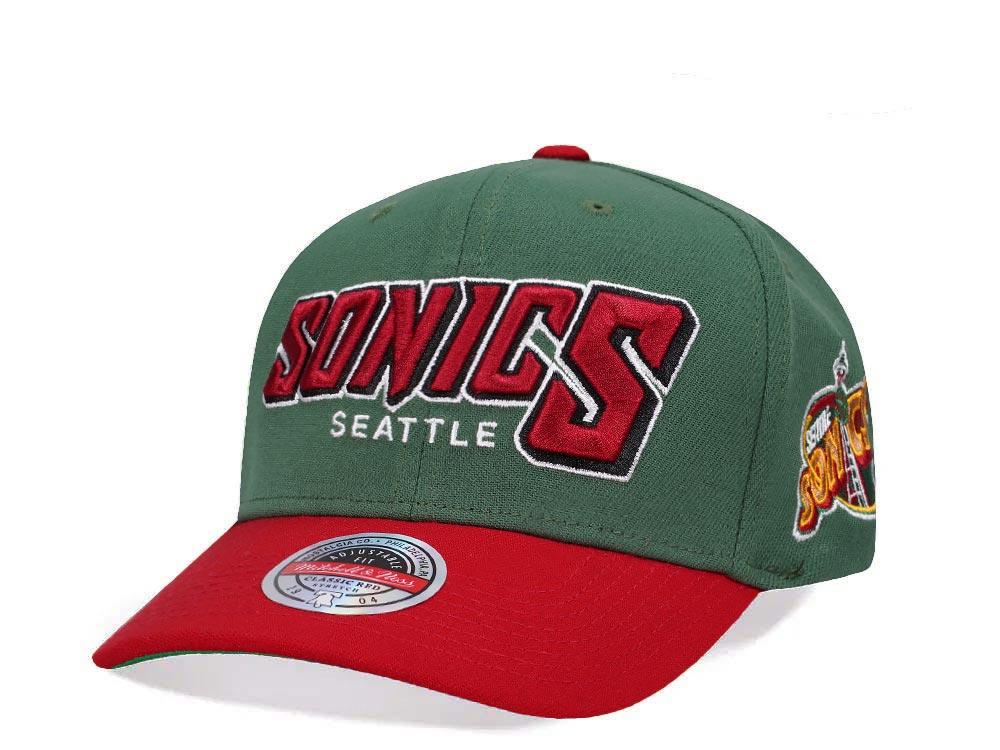 Mitchell & Ness Seattle Supersonics Shredder Stretch Hardwood Classic Red Flex Snapback Gorra