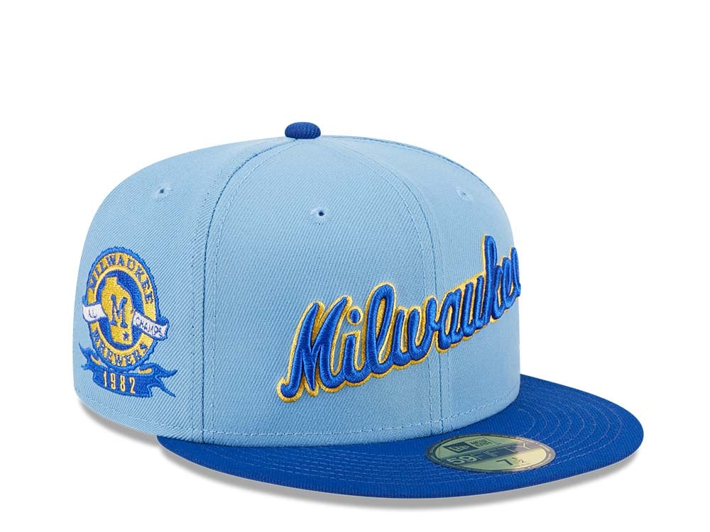 New Era Milwaukee Brewers Powder Blues Sky Throwback Edition 59Fifty Fitted Gorra