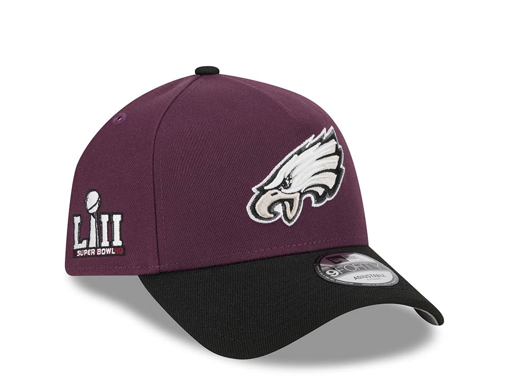 New Era Philadelphia Eagles Super Bowl LII Two Tone Plum 9Forty A Frame Snapback Gorra