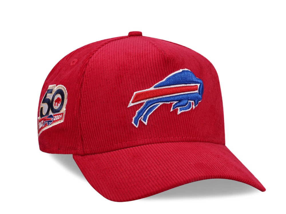 New Era Buffalo Bills 50th Anniversary Red Corduroy Edition 9Forty A Frame Snapback Gorra