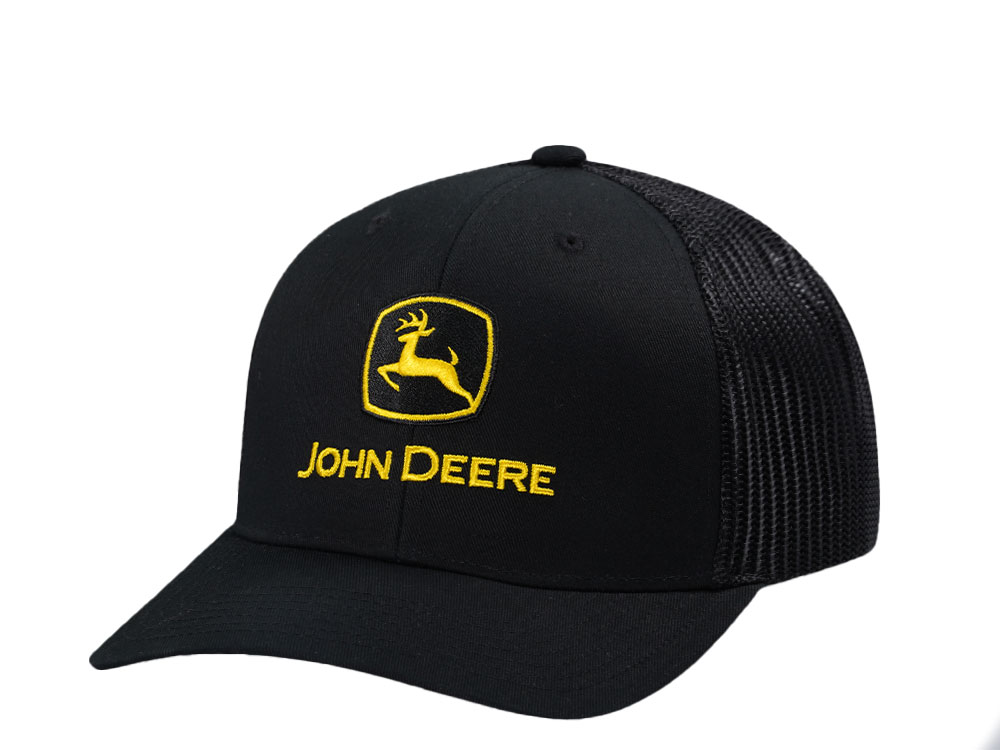 John Deere Black Raised Embroidery Trucker Snapback Gorra