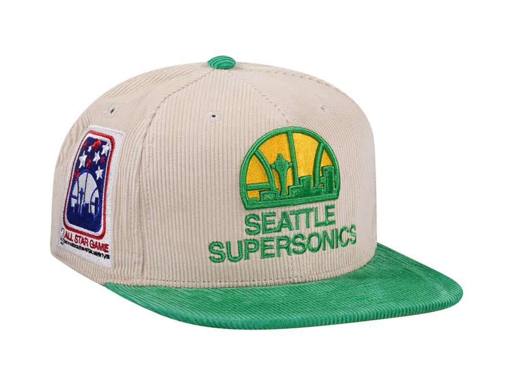 Mitchell & Ness Seattle Supersonics All Star 1994 Two Tone Hardwood Classic Cord Edition Dynasty Fitted Gorra