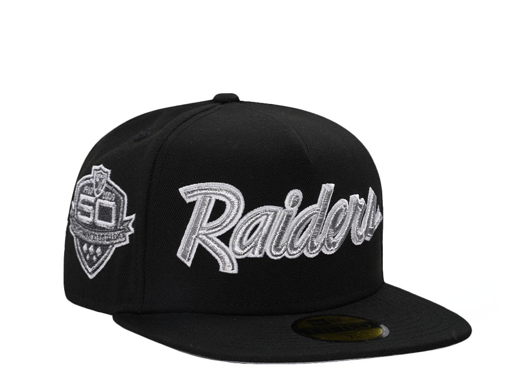 New Era Las Vegas Raiders 50th Anniversary Black Metallic Edition A Frame 59Fifty Fitted Gorra