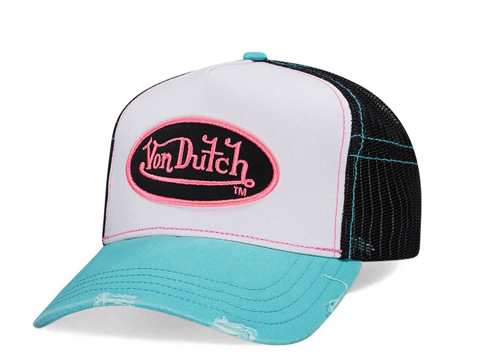 Von Dutch White Teal Two Tone Edition Trucker Snapback Gorra