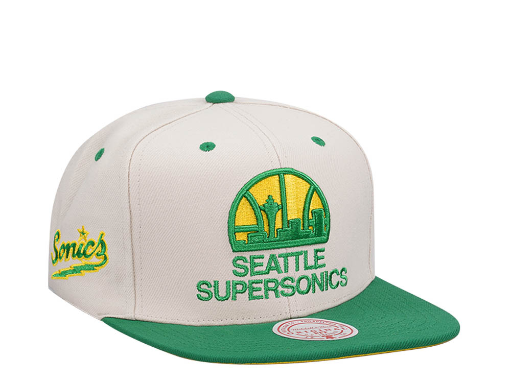 Mitchell & Ness Seattle Supersonics Sail Off White Two Tone Snapback Gorra