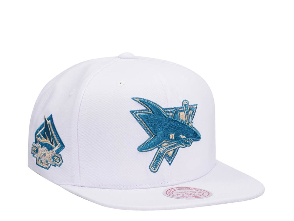 Mitchell & Ness San Jose Sharks 20th Anniversary Winter White Snapback Gorra