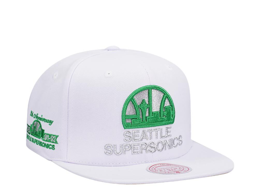 Mitchell & Ness Seattle Supersonics 25th Anniversary Winter White Hardwood Classic Snapback Gorra