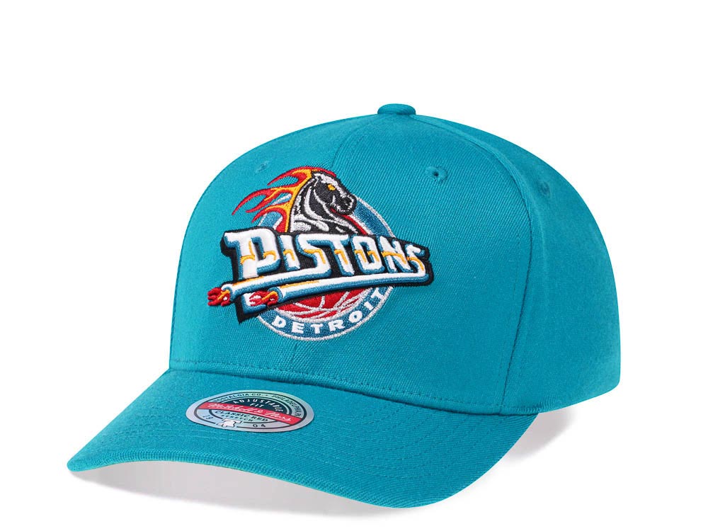 Mitchell & Ness Detroit Pistons Team Ground Red Line Solid Flex Teal Snapback Cap