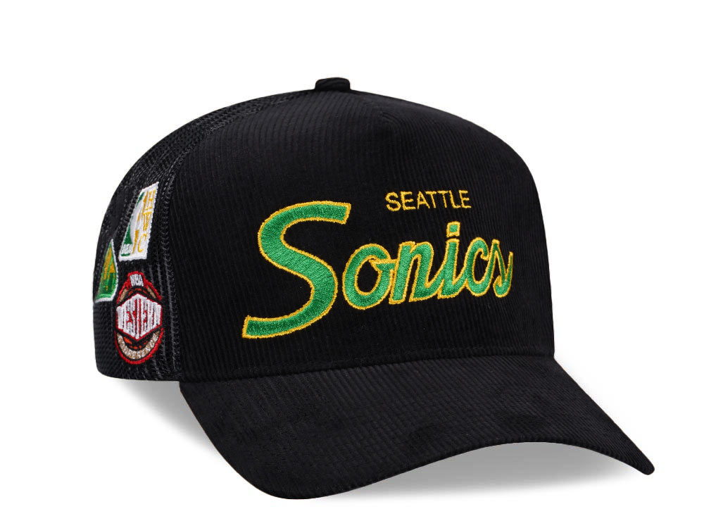 Mitchell & Ness Seattle Supersonics Times up Black Cord Hardwood Classic Trucker Snapback Gorra