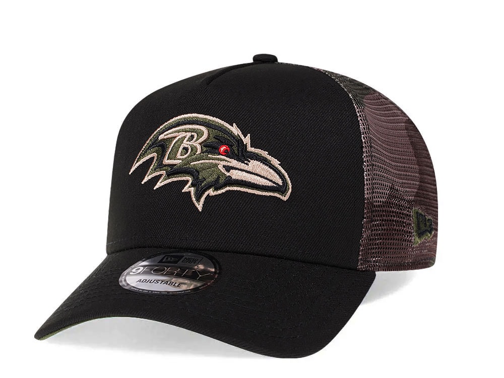 New Era Baltimore Ravens Camo 9Forty A Frame Trucker Snapback Gorra