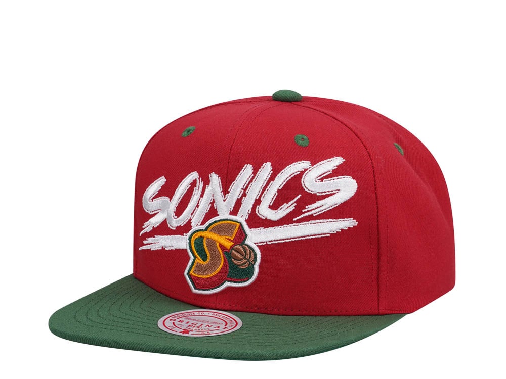 Mitchell & Ness Seattle Supersonics Transcript Red Two Tone Snapback Gorra