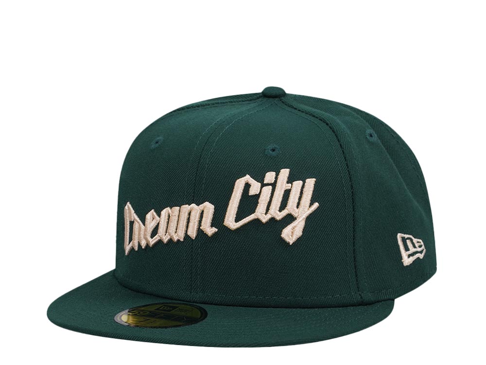 New Era Milwaukee Bucks Dark Green Classic Script Edition 59Fifty Fitted Gorra