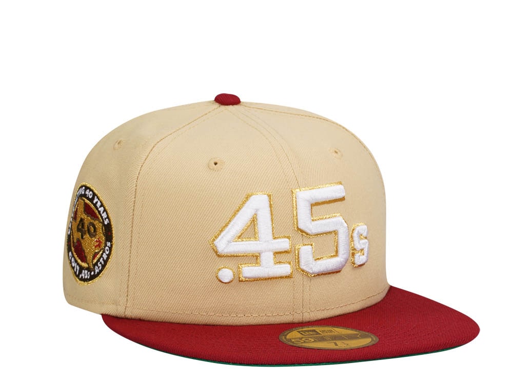 New Era Houston Colts 40th Anniversary Vegas Gold Two Tone Throwback Edition 59Fifty Fitted Gorra