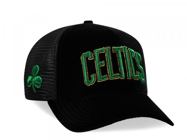 New Era Boston Celtics Black Velvet 9Forty A Frame Trucker Snapback Cap