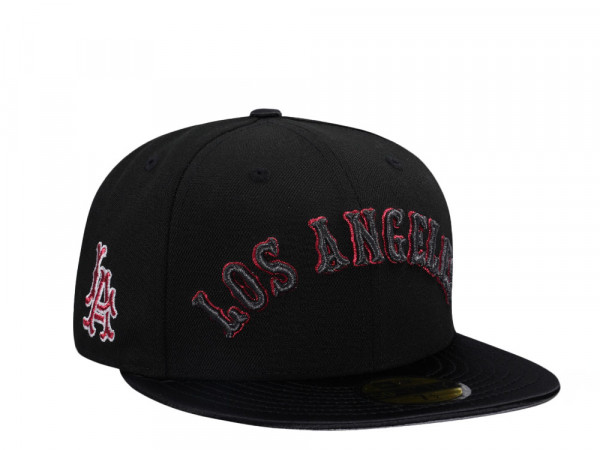 New Era Los Angeles Angels Shiny Black And Red Satin Brim 59Fifty Fitted Cap