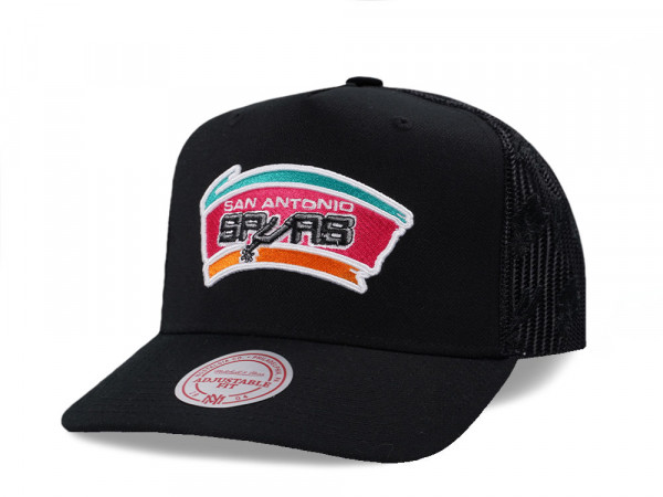Mitchell & Ness San Antonio Spurs Black Monogram Trucker Edition Snapback Cap